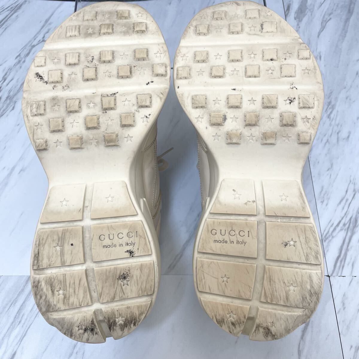 Gucci Rhyton Sherry Line Logo Dad Sneakers, Platform Sole, Ivory, Men's Size 8 (equivalent to 27cm)