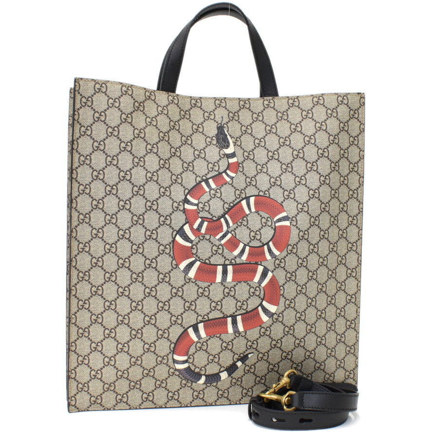 GUCCI 2-Way Handbag/Shoulder Bag 450950 GG Supreme Snake PVC Leather Beige