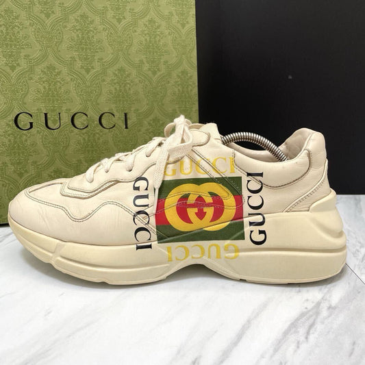 Gucci Rhyton Sherry Line Logo Dad Sneakers, Platform Sole, Ivory, Men's Size 8 (equivalent to 27cm)