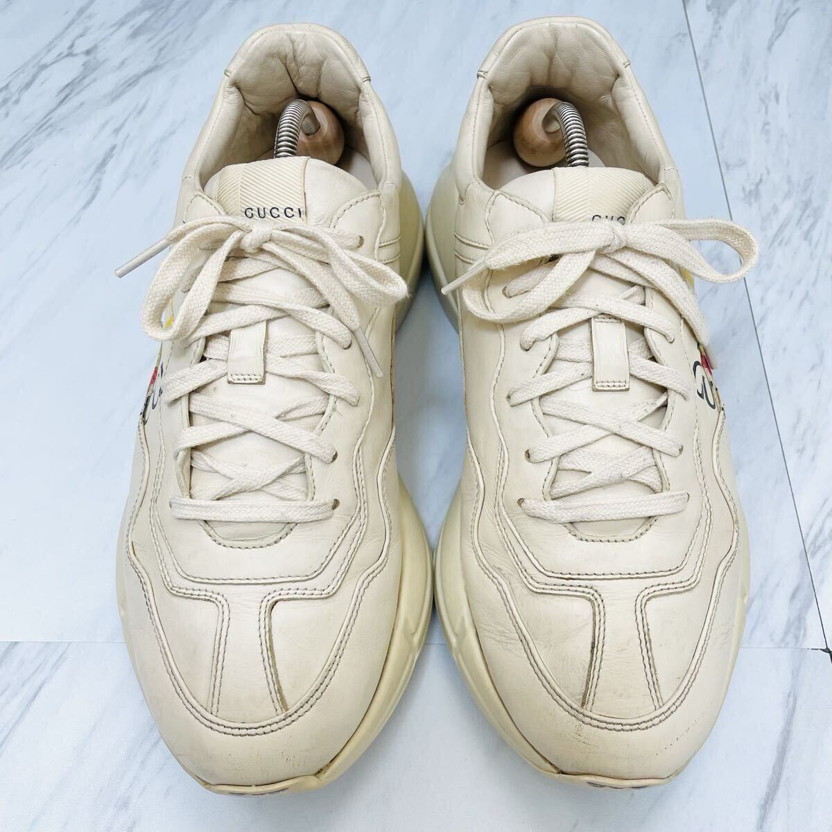 Gucci Rhyton Sherry Line Logo Dad Sneakers, Platform Sole, Ivory, Men's Size 8 (equivalent to 27cm)