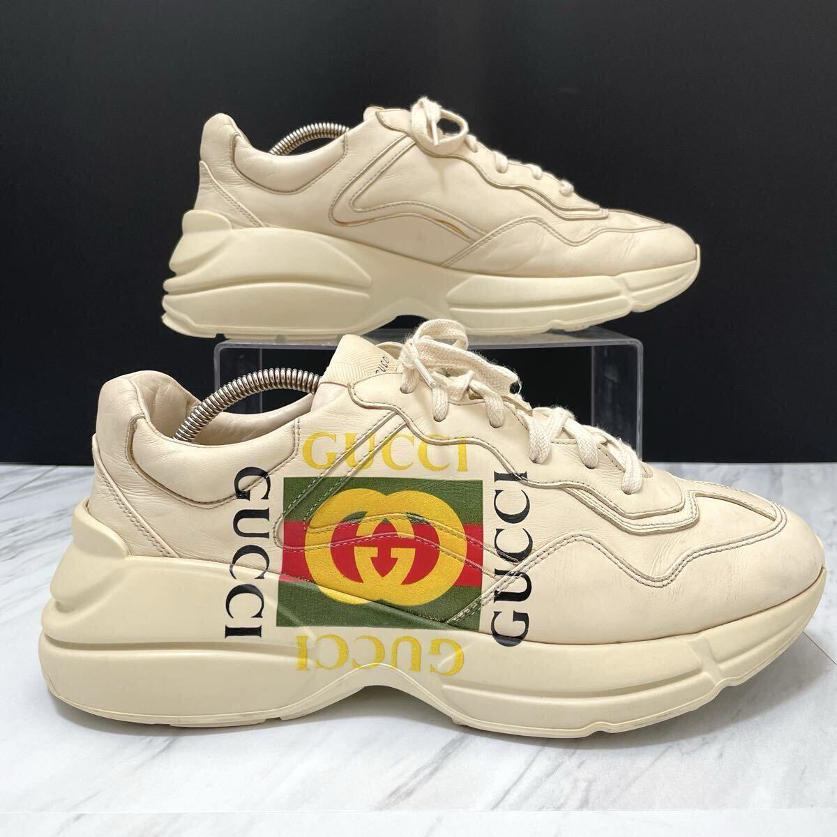 Gucci Rhyton Sherry Line Logo Dad Sneakers, Platform Sole, Ivory, Men's Size 8 (equivalent to 27cm)