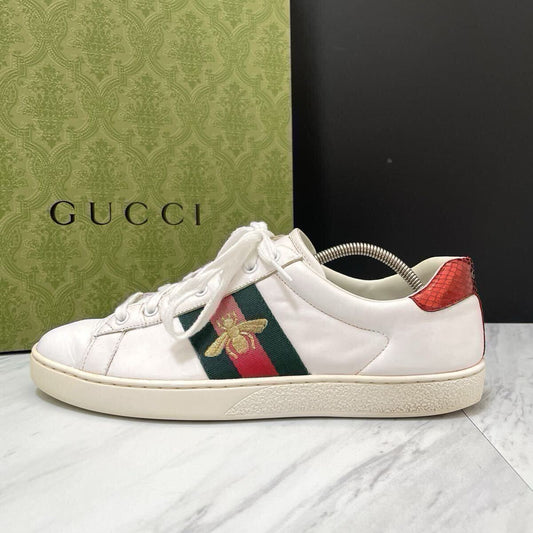 GUCCI Ace low-top sneakers with embroidered bee pattern in genuine leather, white, men's size 28.5cm