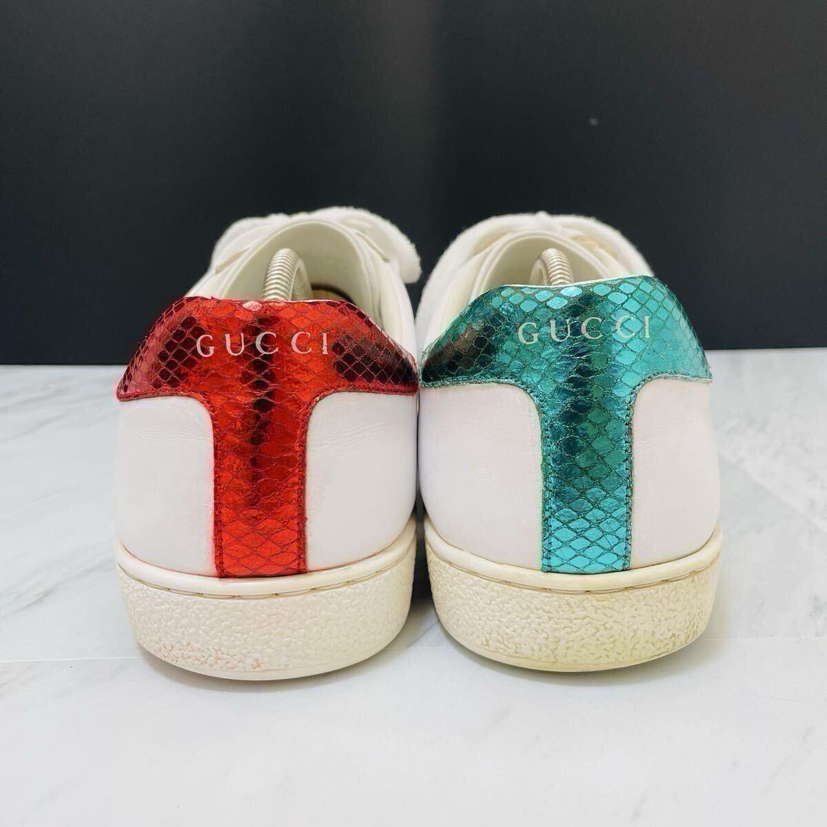 GUCCI Ace low-top sneakers with embroidered bee pattern in genuine leather, white, men's size 28.5cm