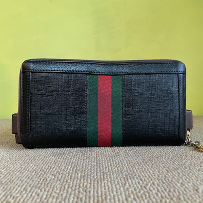 GUCCI Marmont GG black long wallet with round zipper, Sherry design