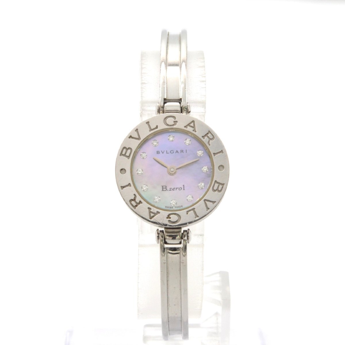 BVLGARI BZ22S B.zero1 Women's Watch with 12 Diamonds, Shell Dial, Quartz Movement, Stainless Steel, Silver