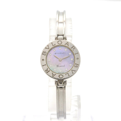 BVLGARI BZ22S B.zero1 Women's Watch with 12 Diamonds, Shell Dial, Quartz Movement, Stainless Steel, Silver