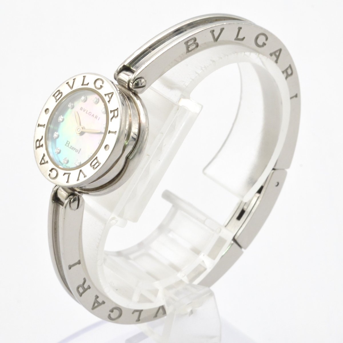 BVLGARI BZ22S B.zero1 Women's Watch with 12 Diamonds, Shell Dial, Quartz Movement, Stainless Steel, Silver