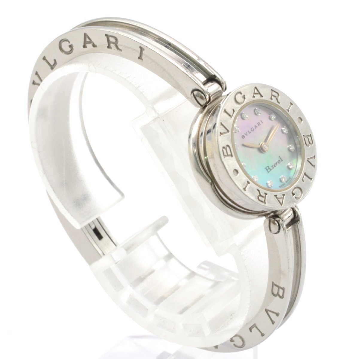 BVLGARI BZ22S B.zero1 Women's Watch with 12 Diamonds, Shell Dial, Quartz Movement, Stainless Steel, Silver