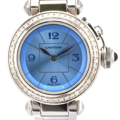Cartier Miss Pasha 3973 Stainless Steel QZ Women's Watch with Diamond Bezel and Blue Dial