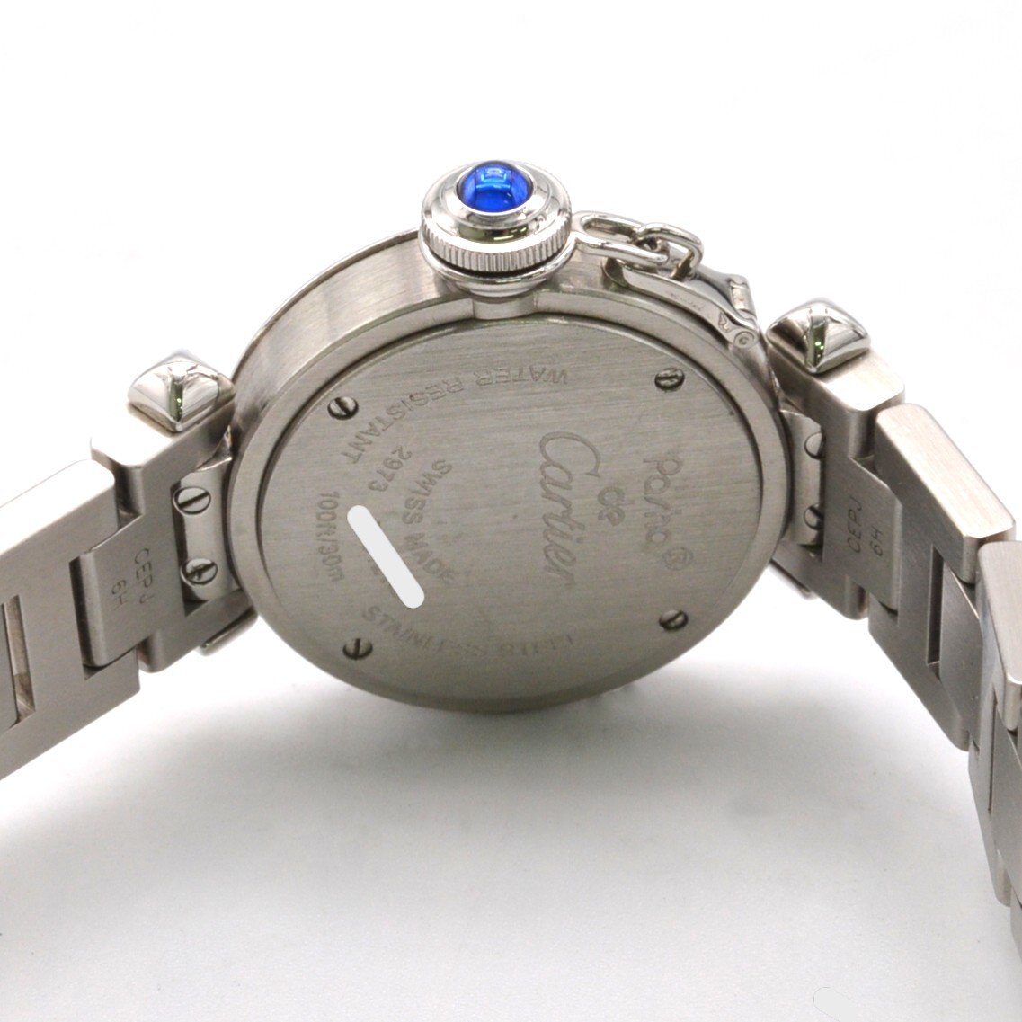 Cartier Miss Pasha 3973 Stainless Steel QZ Women's Watch with Diamond Bezel and Blue Dial