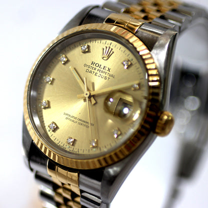 Rolex Datejust 16233 S-series, Stainless Steel and Yellow Gold with 10 Diamonds, Champagne Dial, Automatic Men's Watch
