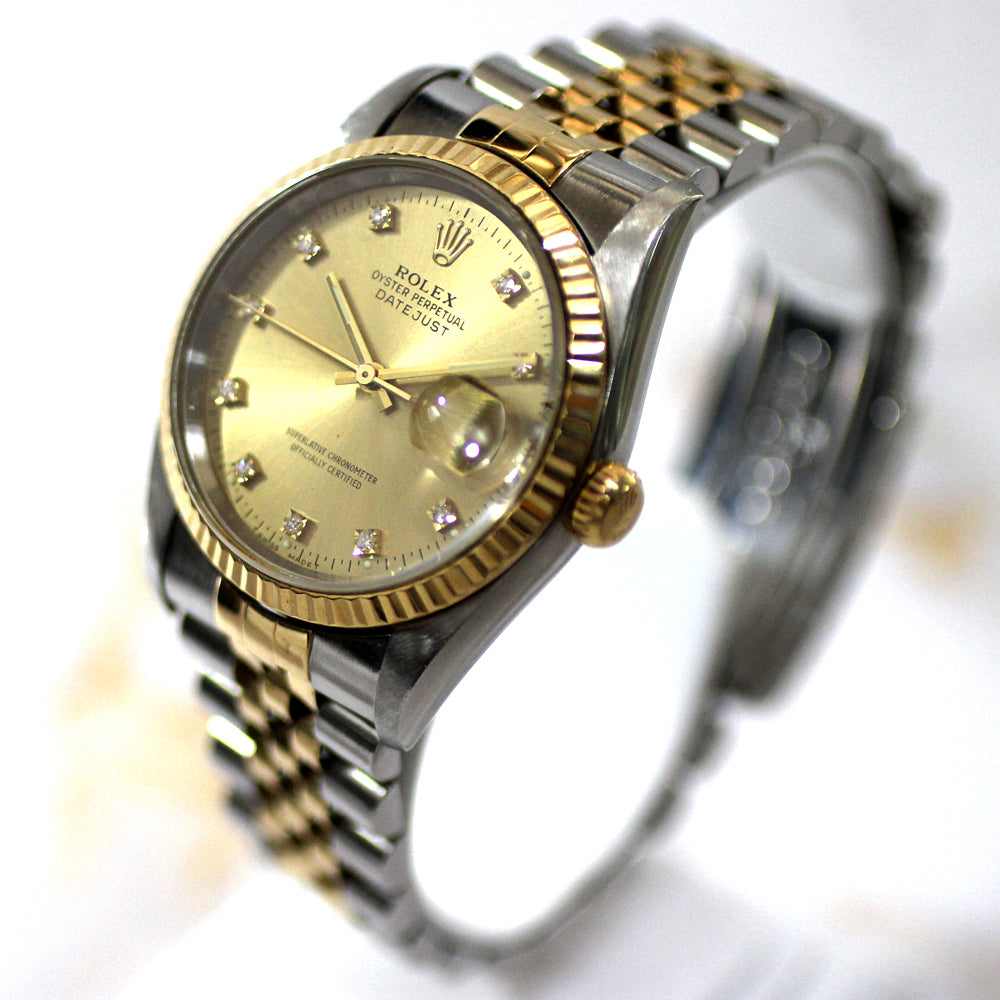Rolex Datejust 16233 S-series, Stainless Steel and Yellow Gold with 10 Diamonds, Champagne Dial, Automatic Men's Watch