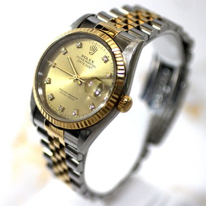 Rolex Datejust 16233 S-series, Stainless Steel and Yellow Gold with 10 Diamonds, Champagne Dial, Automatic Men's Watch