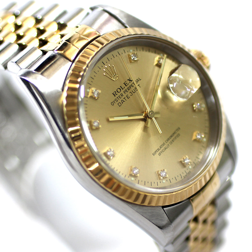 Rolex Datejust 16233 S-series, Stainless Steel and Yellow Gold with 10 Diamonds, Champagne Dial, Automatic Men's Watch
