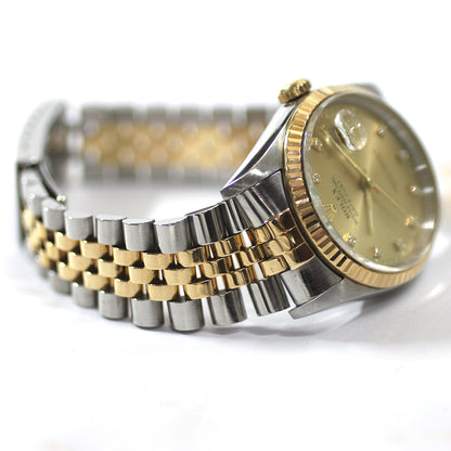 Rolex Datejust 16233 S-series, Stainless Steel and Yellow Gold with 10 Diamonds, Champagne Dial, Automatic Men's Watch