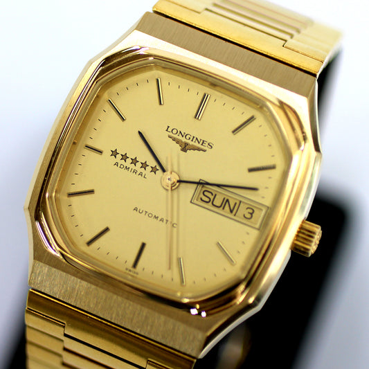 LONGINES Admiral Five Star Day Date English/Chinese L7.635 2 Square Gold GP Automatic Watch